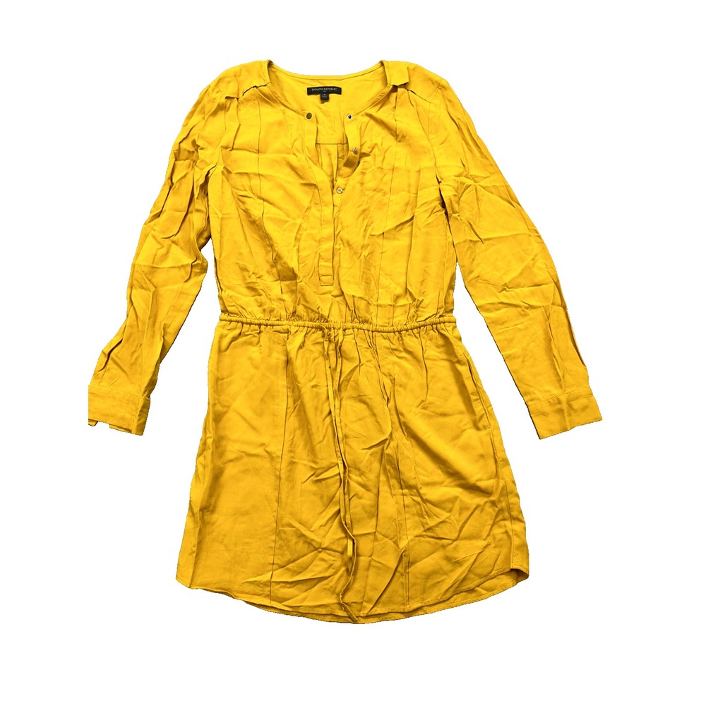 Banana Republic‎ Blouson Dress Womens Sz 4 Yellow Drawstring Belt 1/4 Button
